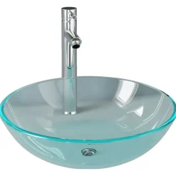 Sanitair & Loodgietersbenodigdheden*vidaXL Wastafel met kraan en pop-up afvoer gehard glas transparant
