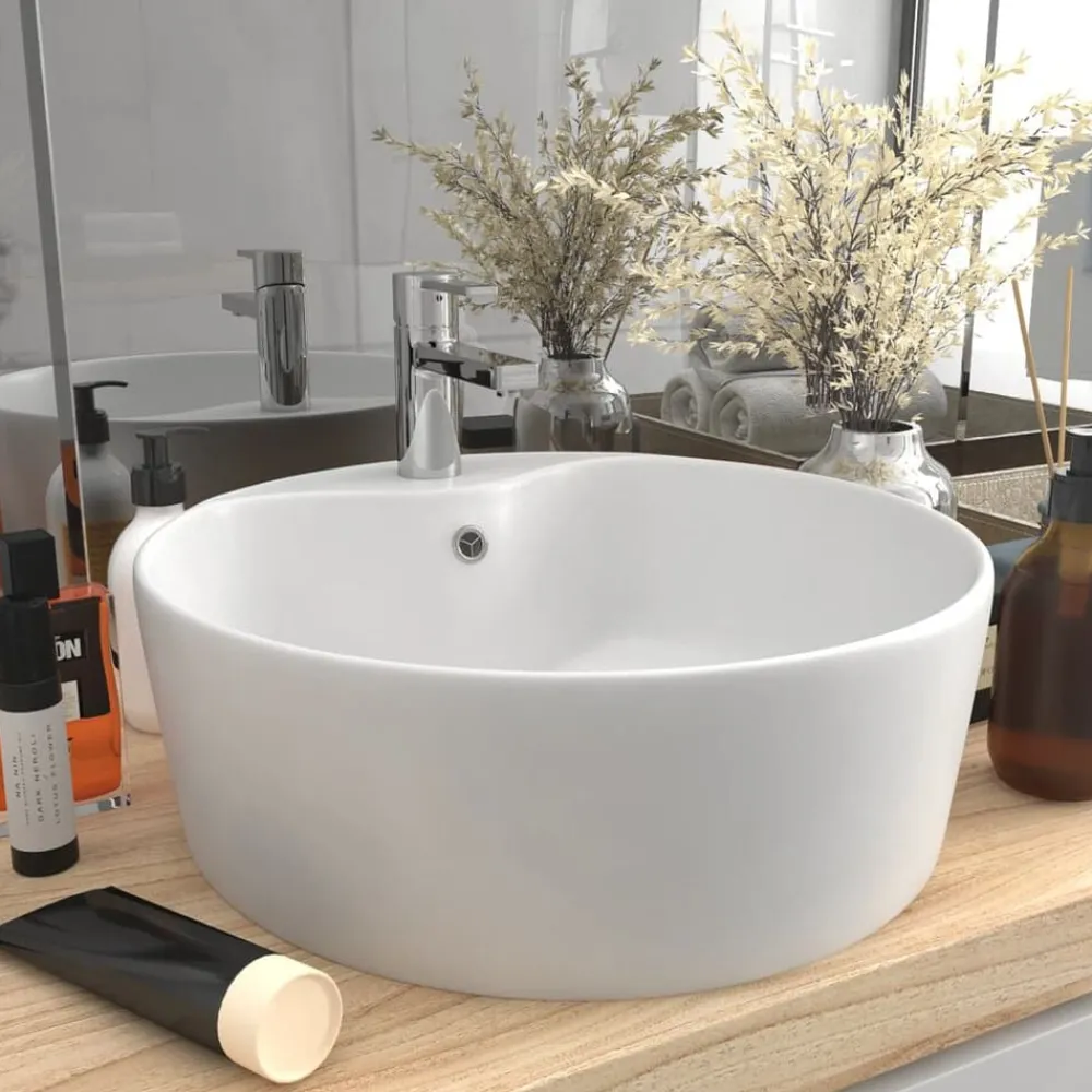 Sanitair & Loodgietersbenodigdheden*vidaXL Wastafel met overloop 36x13 cm keramiek matwit
