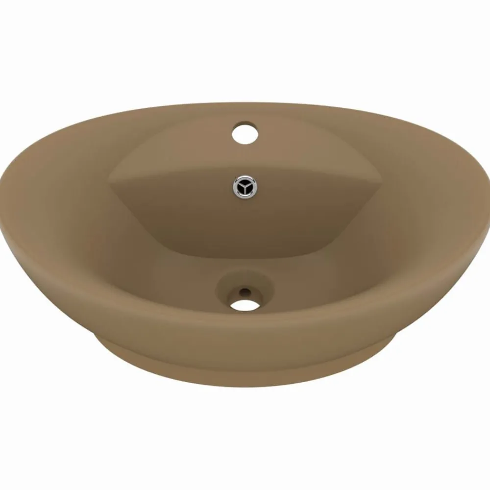 Sanitair & Loodgietersbenodigdheden*vidaXL Wastafel met overloop ovaal 58,5x39 cm keramiek matcrème matecrèmekleurig