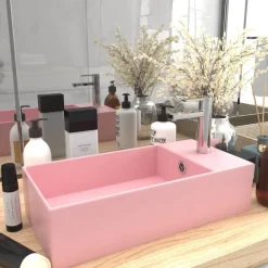 Sanitair & Loodgietersbenodigdheden*vidaXL Wastafel met overloop keramiek mat Roze