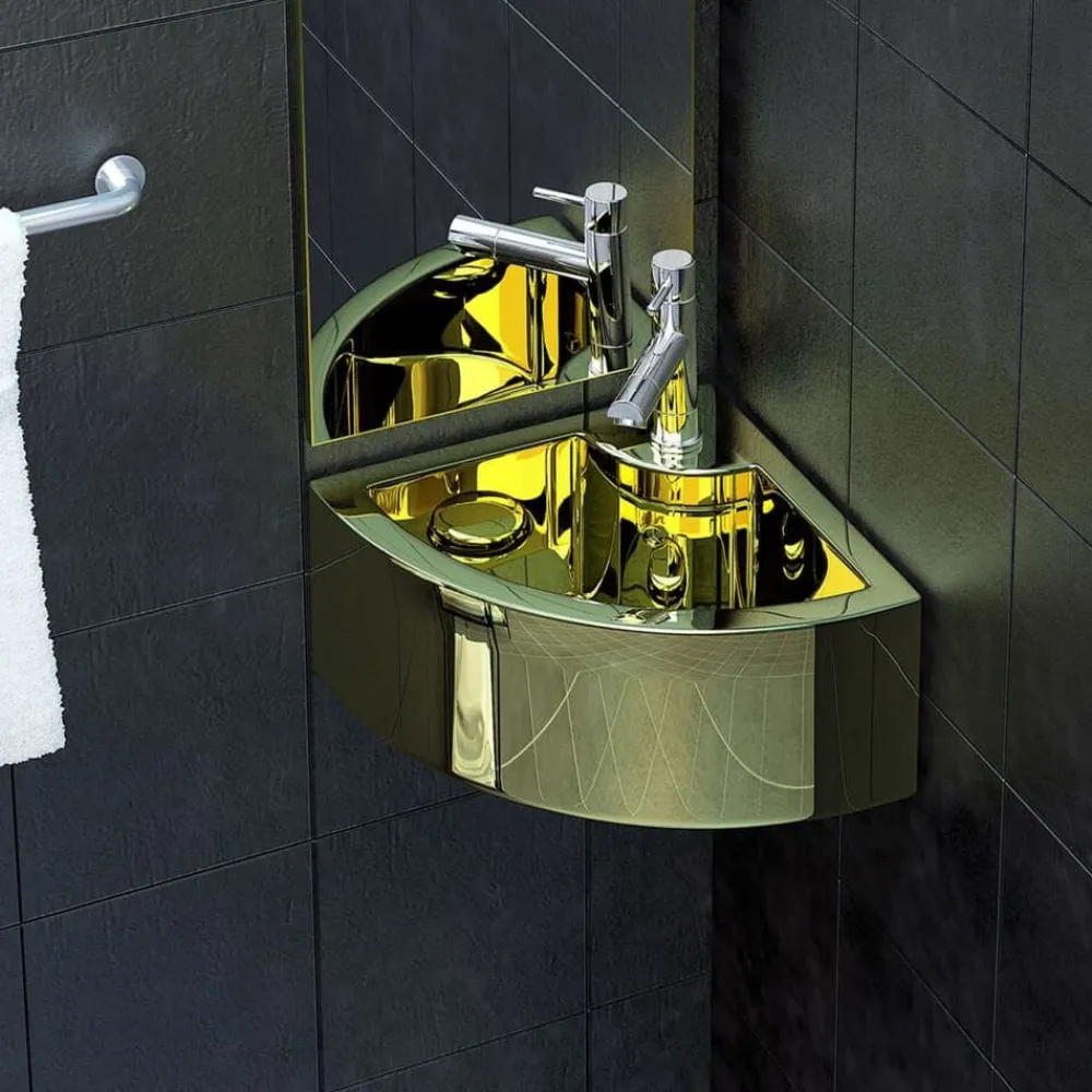 Sanitair & Loodgietersbenodigdheden*vidaXL Wastafel met overloop 45x32x12,5 cm keramiek kleurig Goud