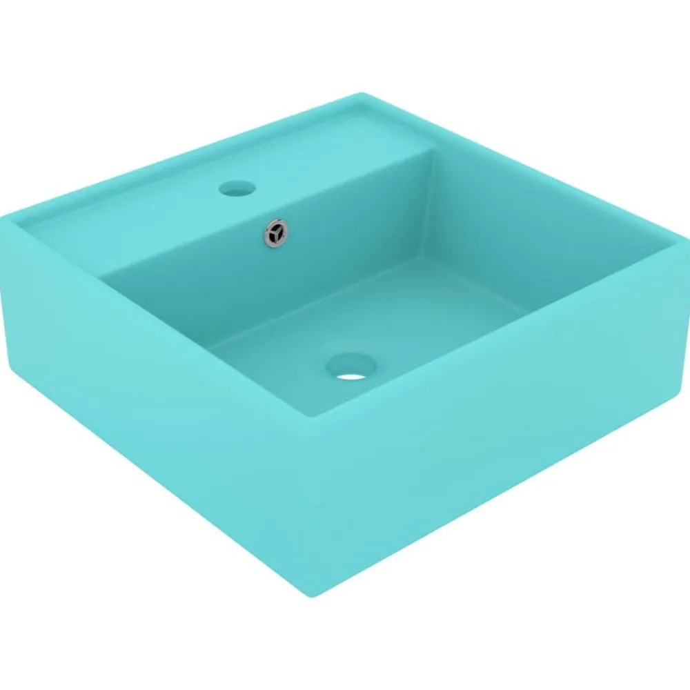 Wastafel met overloop vierkant 41x41 cm keramiek mat lichtgroen>vidaXL Outlet