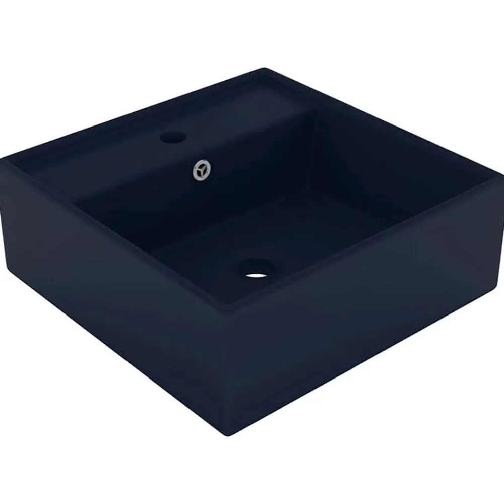 Wastafel met overloop vierkant 41x41cm keramiek mat donkerblauw>vidaXL Sale