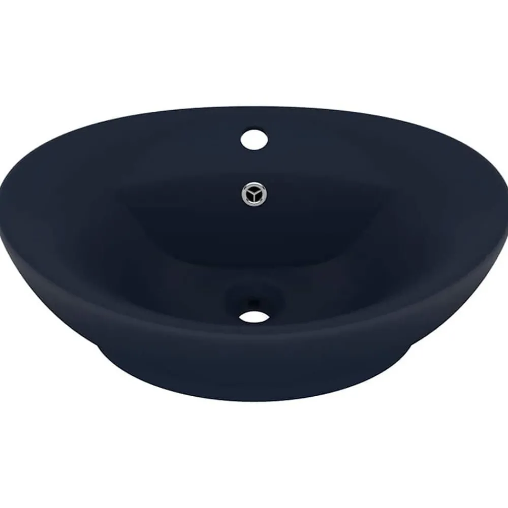 Wastafel met overloop ovaal 58,5x39 cm keramiek mat donkerblauw>vidaXL