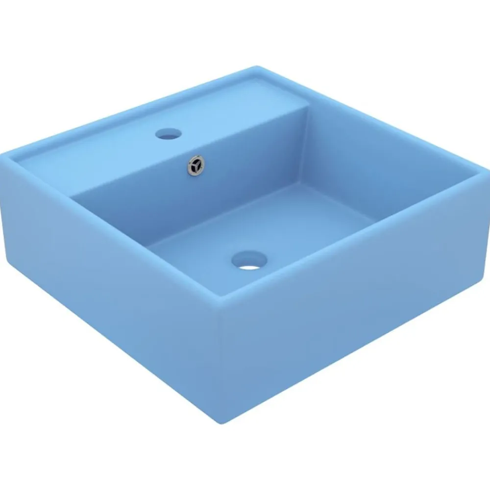 Sanitair & Loodgietersbenodigdheden*vidaXL Wastafel met overloop vierkant 41x41 cm keramiek mat lichtblauw matlichtblauw