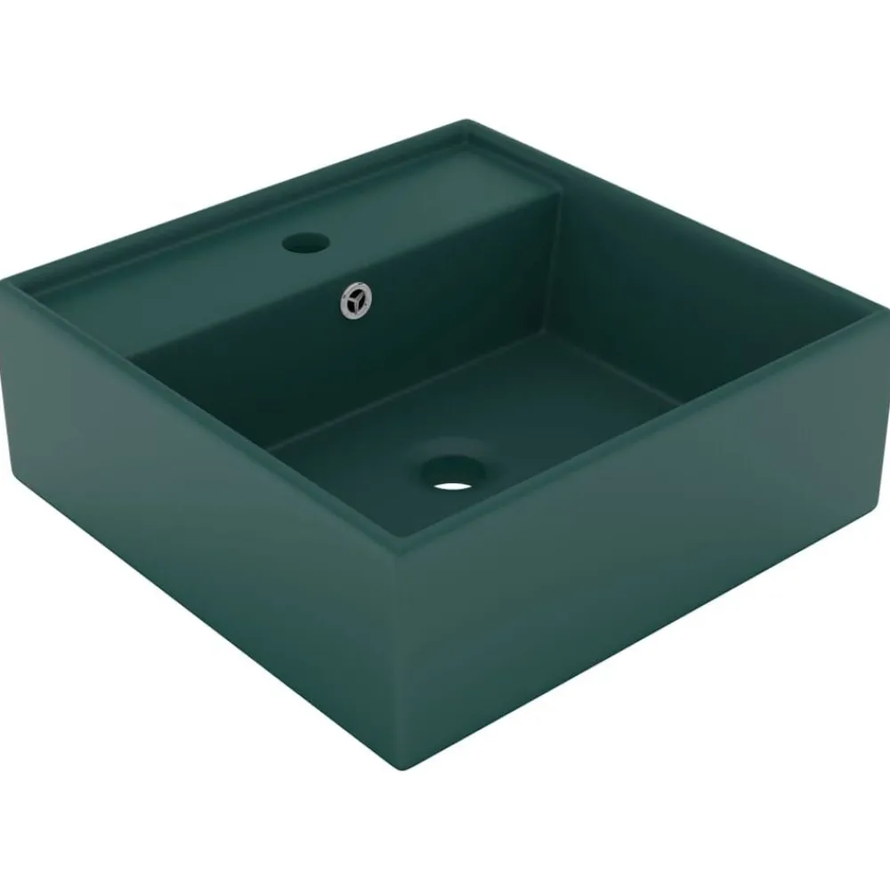 Sanitair & Loodgietersbenodigdheden*vidaXL Wastafel met overloop vierkant 41x41cm keramiek mat donkergroen matdonkergroen