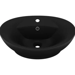 Wastafel met overloop ovaal 58,5x39 cm keramiek matzwart>vidaXL Outlet