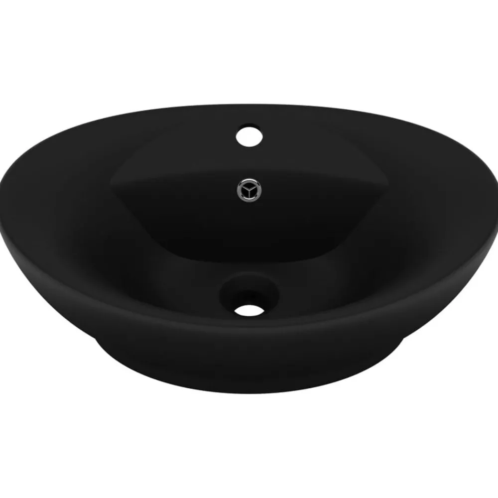 Wastafel met overloop ovaal 58,5x39 cm keramiek matzwart>vidaXL Outlet