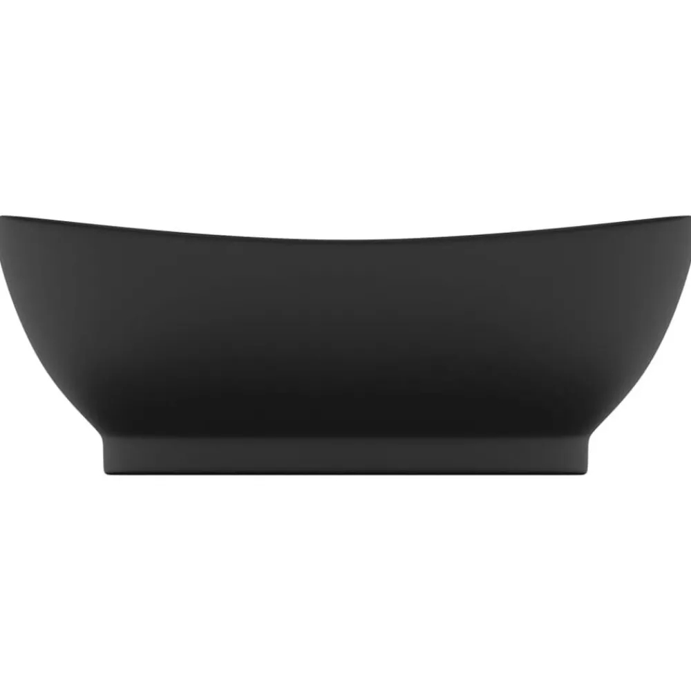 Wastafel met overloop ovaal 58,5x39 cm keramiek matzwart>vidaXL Outlet