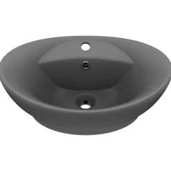 Sanitair & Loodgietersbenodigdheden*vidaXL Wastafel met overloop ovaal 58,5x39 cm keramiek mat donkergrijs matdonkergrijs