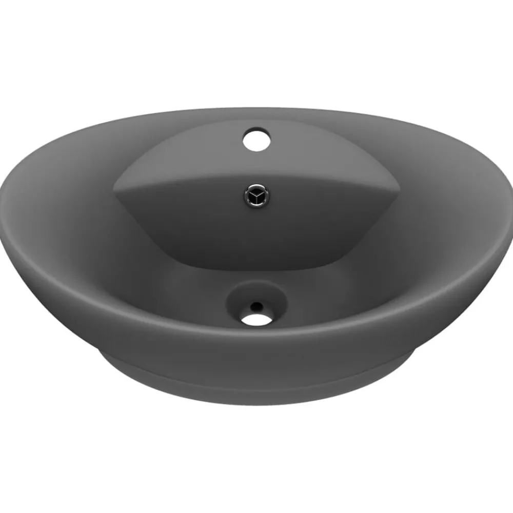 Sanitair & Loodgietersbenodigdheden*vidaXL Wastafel met overloop ovaal 58,5x39 cm keramiek mat donkergrijs matdonkergrijs