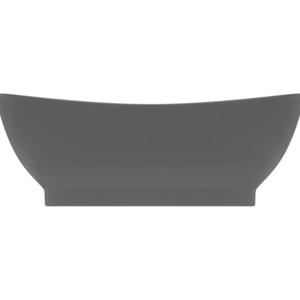 Sanitair & Loodgietersbenodigdheden*vidaXL Wastafel met overloop ovaal 58,5x39 cm keramiek mat donkergrijs matdonkergrijs
