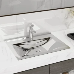 Sanitair & Loodgietersbenodigdheden*vidaXL Wastafel met overloop 60x46x16 cm keramiek kleurig Zilver