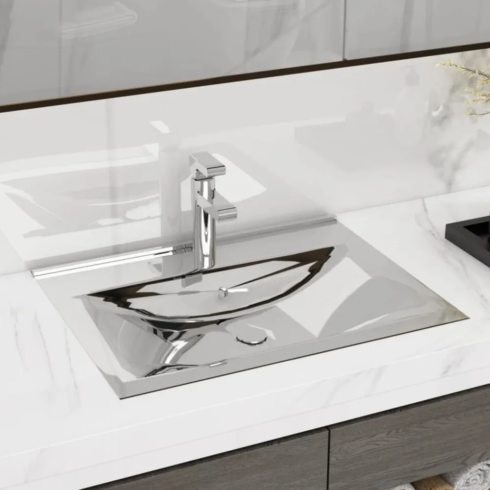 Sanitair & Loodgietersbenodigdheden*vidaXL Wastafel met overloop 60x46x16 cm keramiek kleurig Zilver