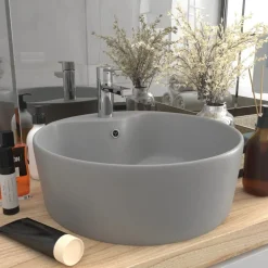 Sanitair & Loodgietersbenodigdheden*vidaXL Wastafel met overloop 36x13 cm keramiek mat lichtgrijs matlichtgrijs