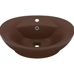 Wastafel met overloop ovaal 58,5x39 cm keramiek mat donkerbruin>vidaXL Outlet