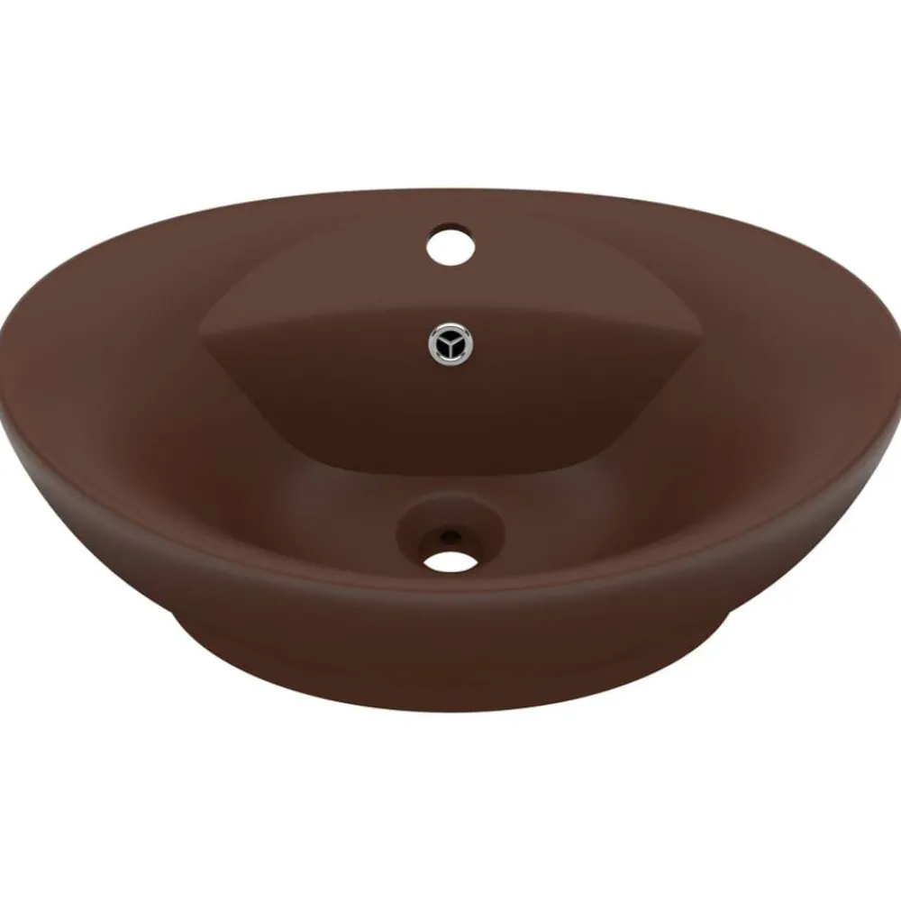 Wastafel met overloop ovaal 58,5x39 cm keramiek mat donkerbruin>vidaXL Outlet