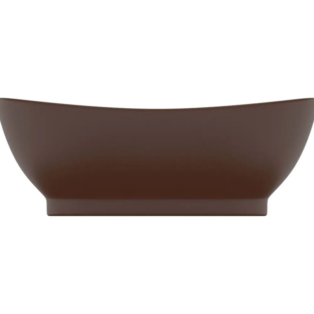 Wastafel met overloop ovaal 58,5x39 cm keramiek mat donkerbruin>vidaXL Outlet