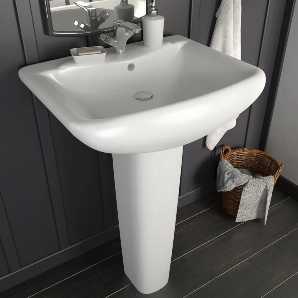 Sanitair & Loodgietersbenodigdheden*vidaXL Wastafel op voet vrijstaand 580x470x200 mm keramiek wit
