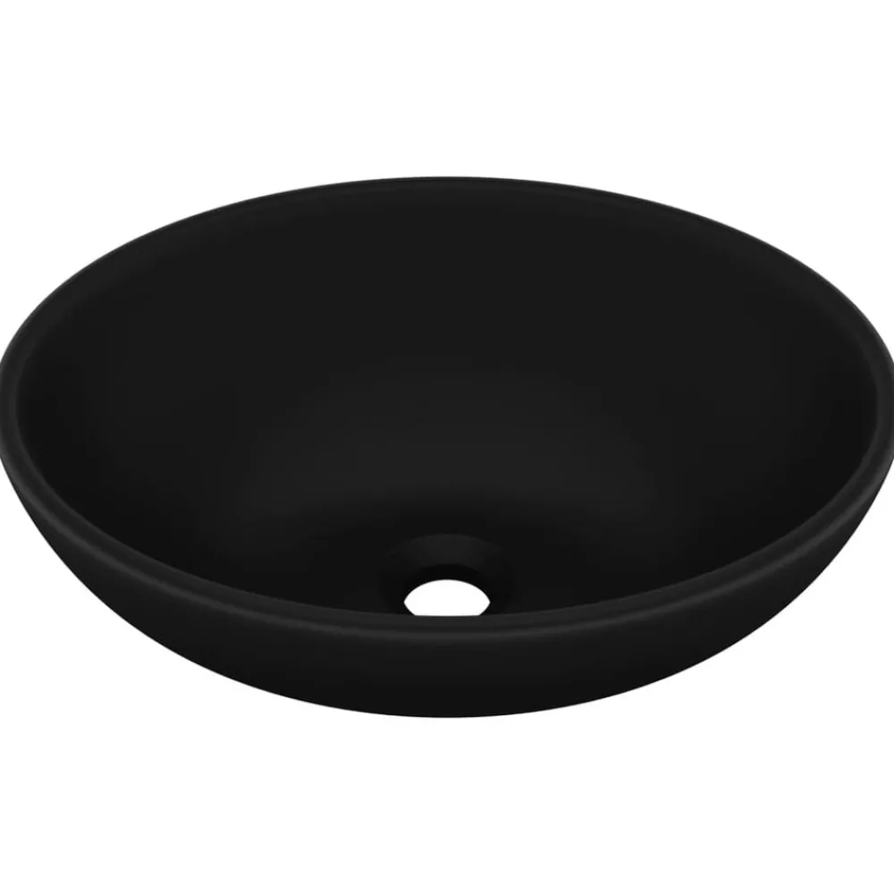 Sanitair & Loodgietersbenodigdheden*vidaXL Wastafel ovaal 40x33 cm keramiek matzwart Mat zwart