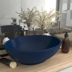 Sanitair & Loodgietersbenodigdheden*vidaXL Wastafel ovaal 40x33 cm keramiek mat donkerblauw matdonkerblauw