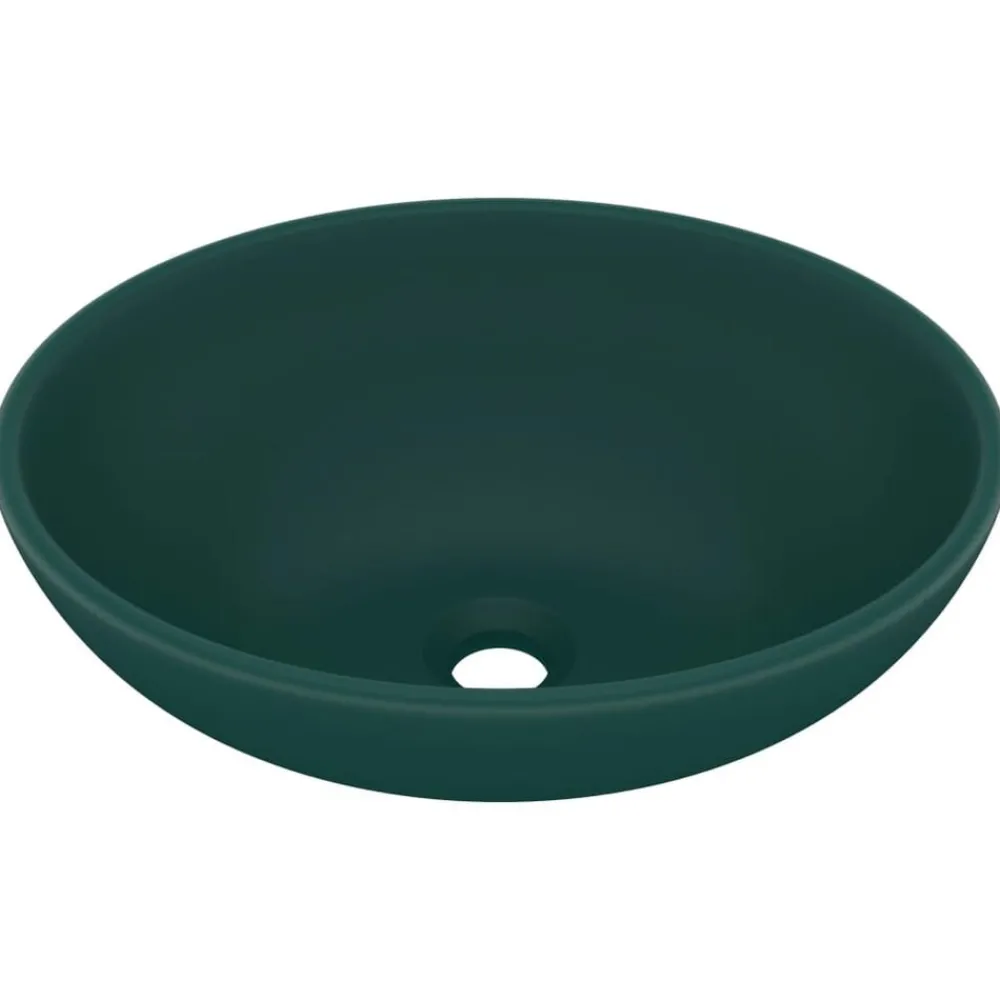 Sanitair & Loodgietersbenodigdheden*vidaXL Wastafel ovaal 40x33 cm keramiek mat donkergroen matdonkergroen