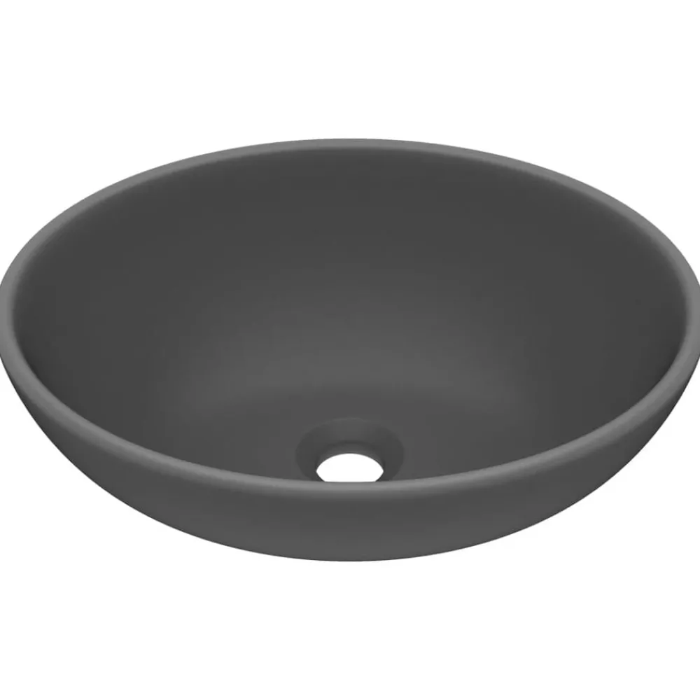 Wastafel ovaal 40x33 cm keramiek mat donkergrijs>vidaXL Hot