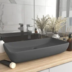 Sanitair & Loodgietersbenodigdheden*vidaXL Wastafel rechthoekig 71x38 cm keramiek mat donkergrijs matdonkergrijs