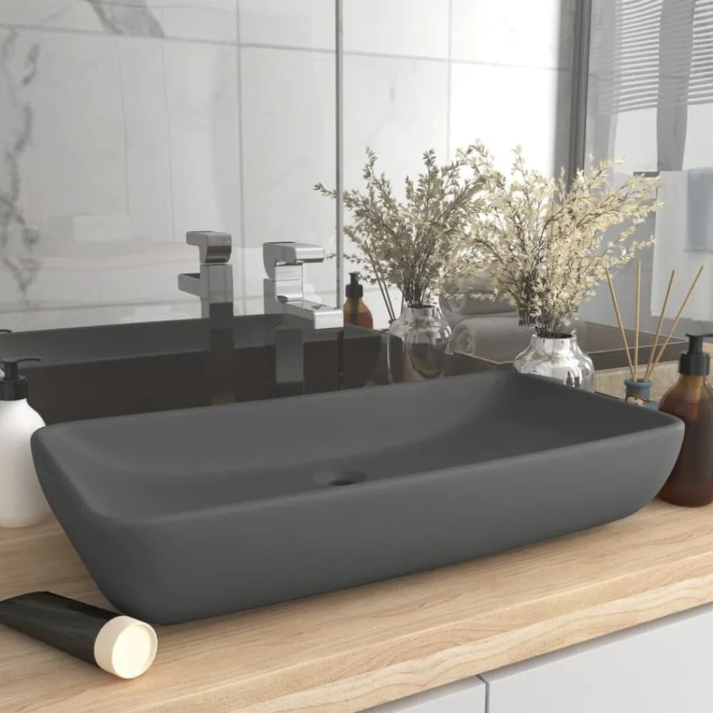 Sanitair & Loodgietersbenodigdheden*vidaXL Wastafel rechthoekig 71x38 cm keramiek mat donkergrijs matdonkergrijs