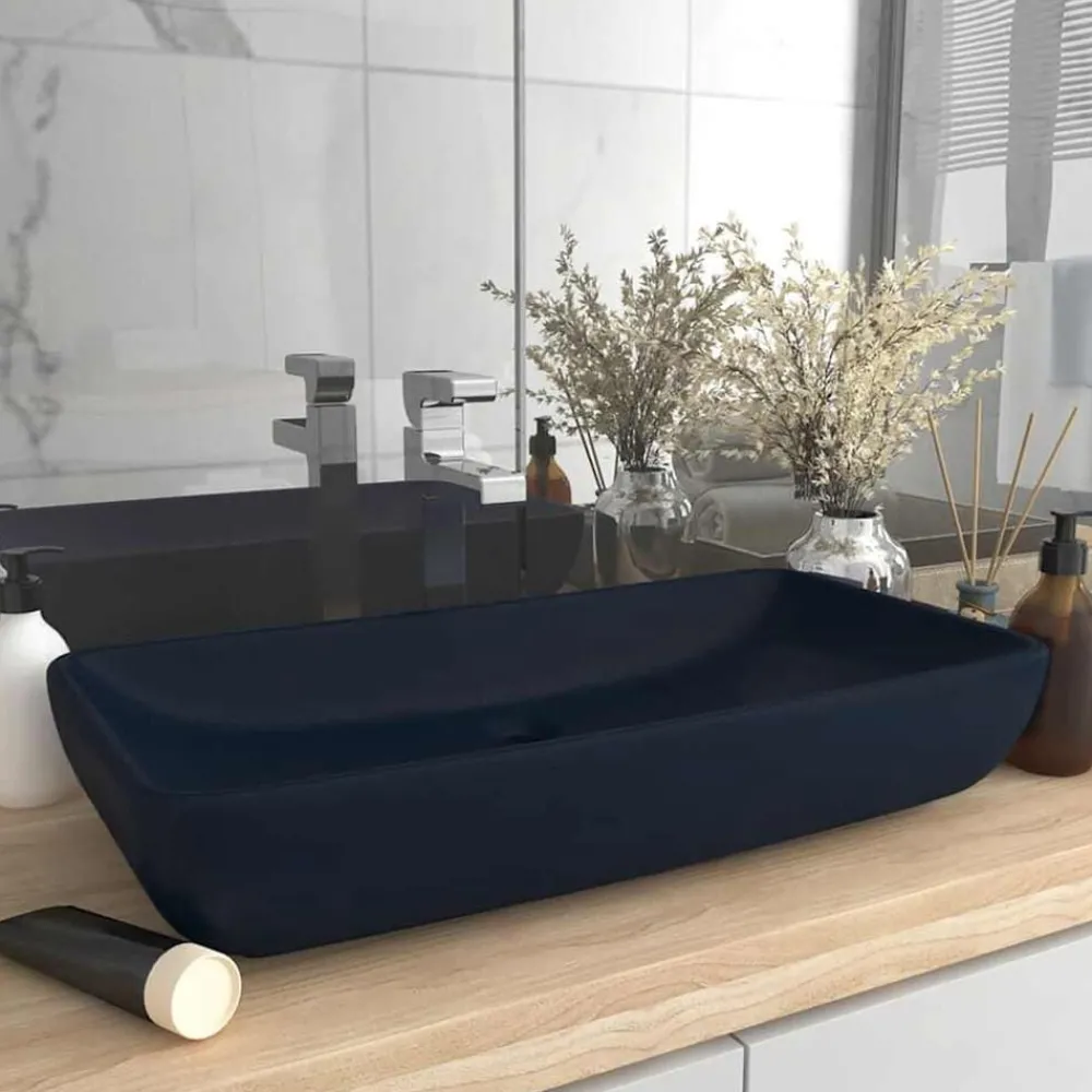 Sanitair & Loodgietersbenodigdheden*vidaXL Wastafel rechthoekig 71x38 cm keramiek mat donkerblauw matdonkerblauw