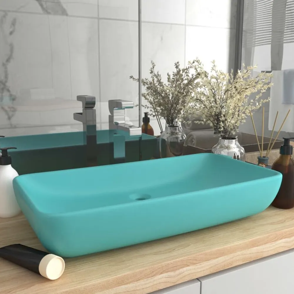 Sanitair & Loodgietersbenodigdheden*vidaXL Wastafel rechthoekig 71x38 cm keramiek mat lichtgroen matlichtgroen