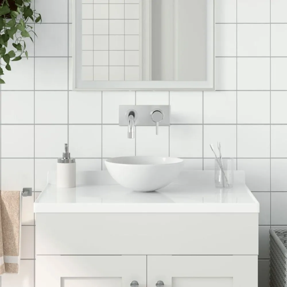 Sanitair & Loodgietersbenodigdheden*vidaXL Wastafel rond keramiek matwit