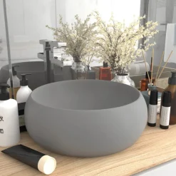 Sanitair & Loodgietersbenodigdheden*vidaXL Wastafel rond 40x15 cm keramiek mat lichtgrijs matlichtgrijs