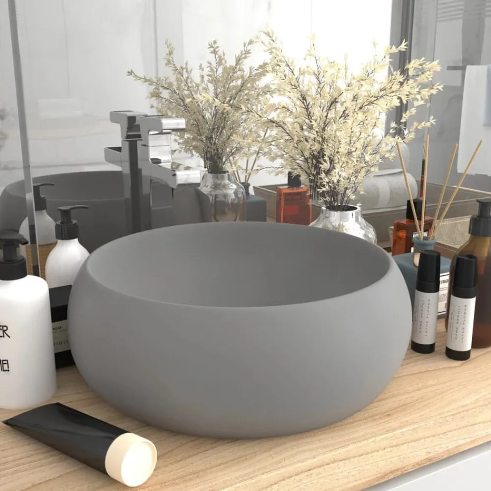 Sanitair & Loodgietersbenodigdheden*vidaXL Wastafel rond 40x15 cm keramiek mat lichtgrijs matlichtgrijs