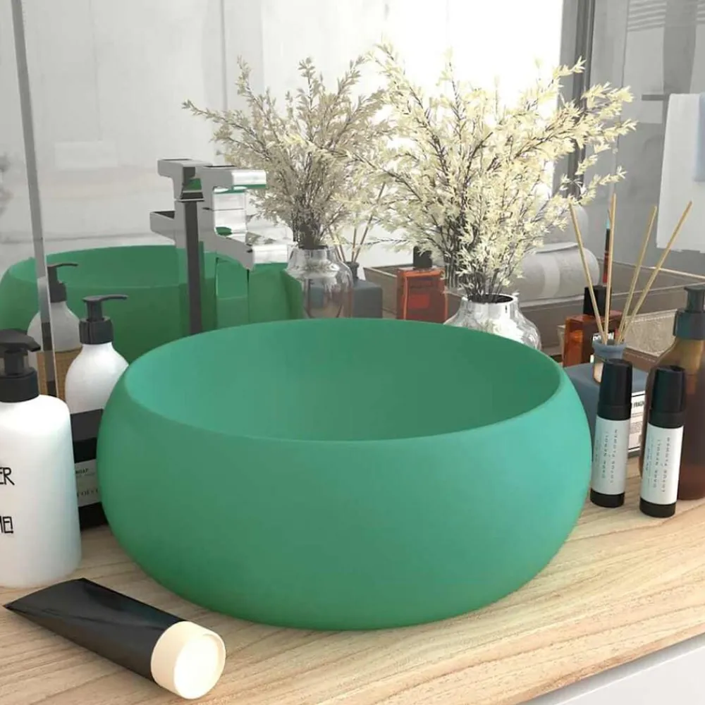 Wastafel rond 40x15 cm keramiek mat lichtgroen>vidaXL Clearance