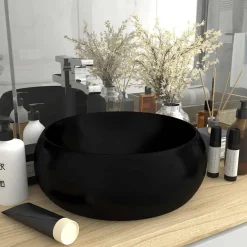 Sanitair & Loodgietersbenodigdheden*vidaXL Wastafel rond 40x15 cm keramiek matzwart Mat zwart