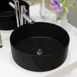 Sanitair & Loodgietersbenodigdheden*vidaXL Wastafel rond 40x15 cm keramiek Zwart