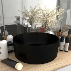 Wastafel rond 40x15 cm keramiek matzwart>vidaXL Hot