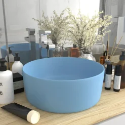 Sanitair & Loodgietersbenodigdheden*vidaXL Wastafel rond 40x15 cm keramiek mat lichtblauw matlichtblauw