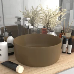 Wastafel rond 40x15 cm keramiek matcrème>vidaXL Online