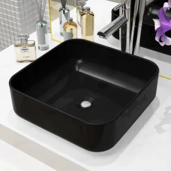 Sanitair & Loodgietersbenodigdheden*vidaXL Wastafel vierkant 38x38x13,5 cm keramiek Zwart