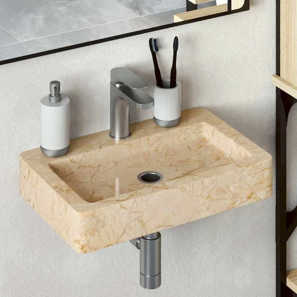 Sanitair & Loodgietersbenodigdheden*vidaXL Wastafel wandgemonteerd 38x24x6,5 cm marmer crèmekleurig Crème