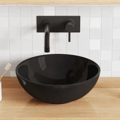 Sanitair & Loodgietersbenodigdheden*vidaXL Wastafel Ø28x10 cm keramiek glanzend Zwart