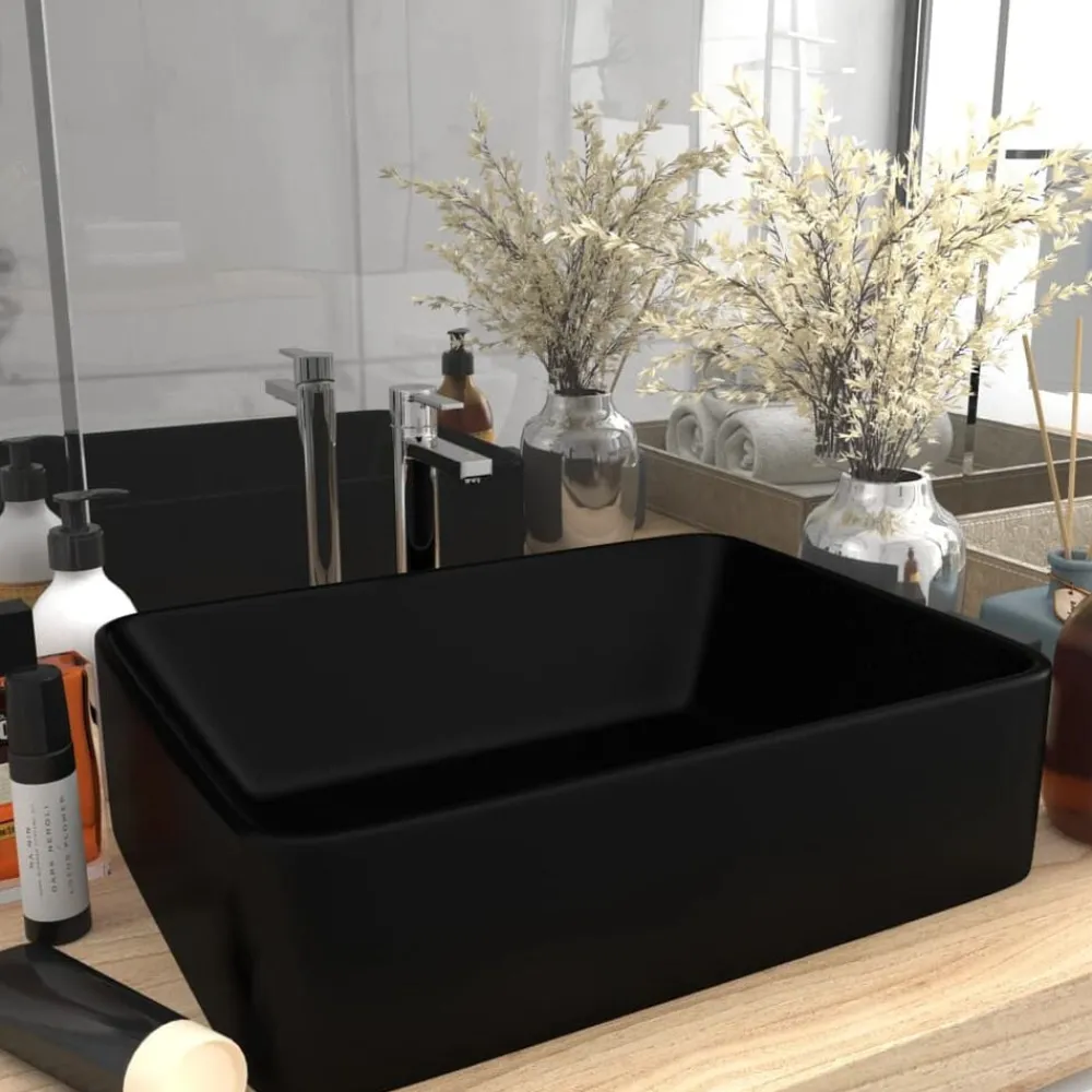 Sanitair & Loodgietersbenodigdheden*vidaXL Wastafel 41x30x12 cm keramiek matzwart Mat zwart