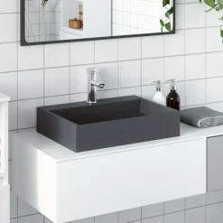 Sanitair & Loodgietersbenodigdheden*vidaXL Wastafel 50x38x11 cm mineraal gegoten/marmer gegoten Antraciet