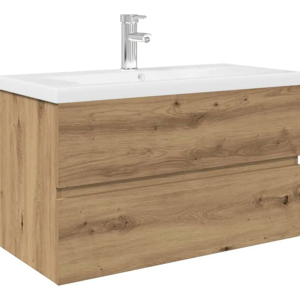 Kasten & Opbergmeubelen*vidaXL Wastafelkast met ingebouwde wasbak en kraan artisanaal eiken artisanaal eikenkleurig