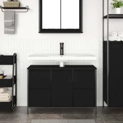 Kasten & Opbergmeubelen*vidaXL Wastafelkast met lades 90x34,5x60 cm kleurig Zwart eiken