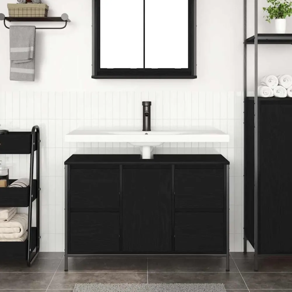 Kasten & Opbergmeubelen*vidaXL Wastafelkast met lades 90x34,5x60 cm kleurig Zwart eiken
