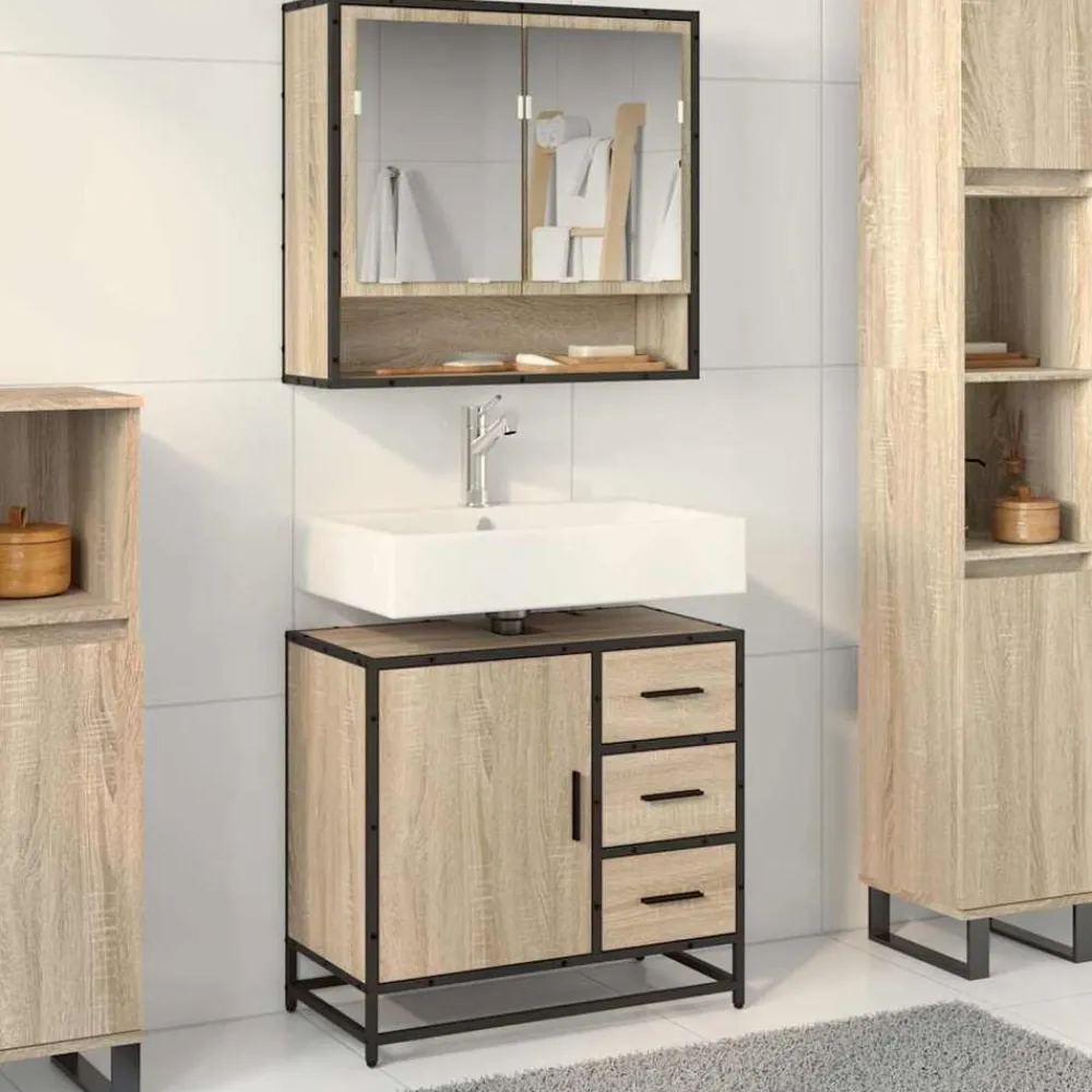 Meubelsets*vidaXL Wastafelkast 65x33x60 cm bewerkt hout kleurig Sonoma eiken