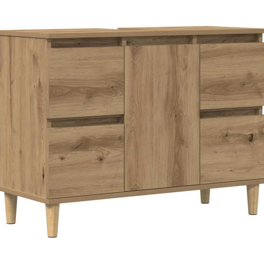 Wastafelkast 80x33x60 cm bewerkt hout artisanaal eikenkleur>vidaXL Clearance